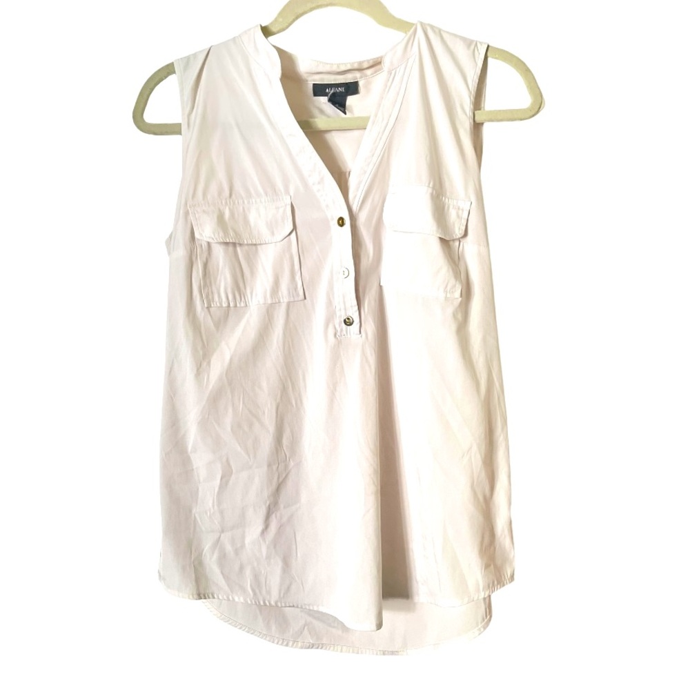 Alfani White Sleeveless Stretchy Top with‎ Buttons 4